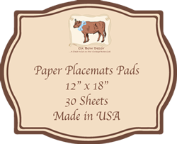 Paper placemat pads, 12 in. by 18 in., 30 sheets. Made in USA.